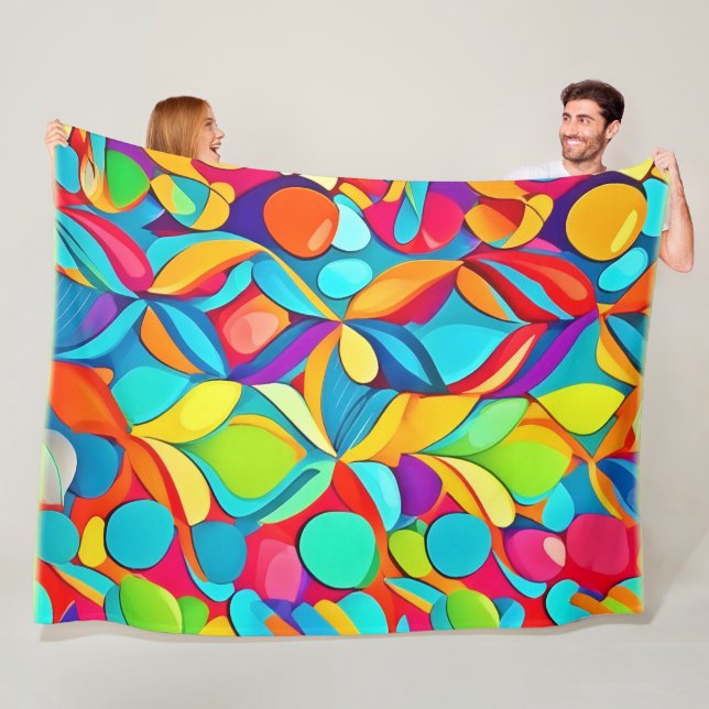 Vibrant Abstract Floral Explosion Fleece Blanket (In Situ)