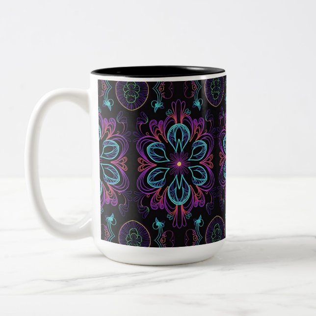 Vibrant Abstract Floral Pattern   Two-Tone Coffee Mug (Left)