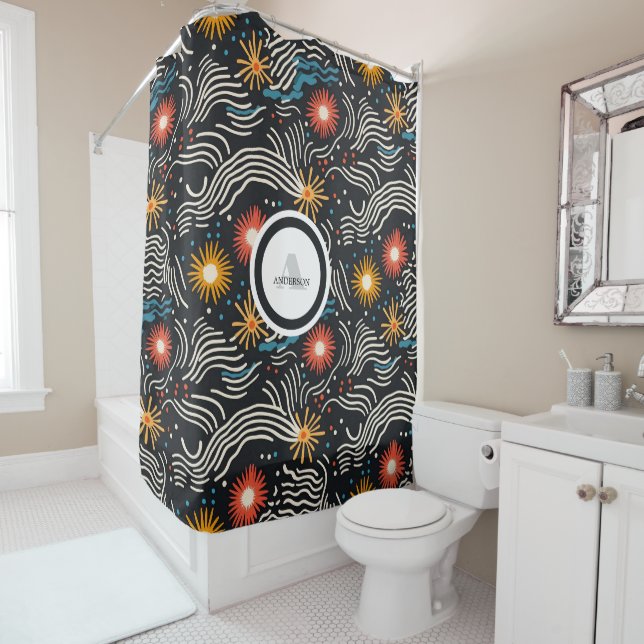 Vibrant Abstract Floral Waves on Black (In Situ)