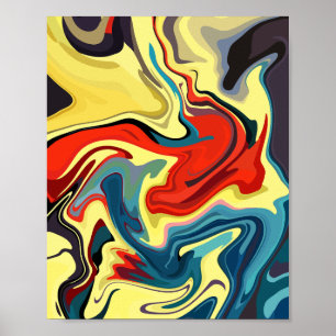 Vibrant Abstract Flow with Yellow & Red Highlights Poster