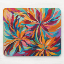 Vibrant Abstract Flowers Mouse Pad