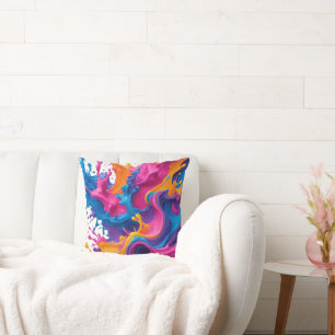 Vibrant Abstract Fluid Art – Colour Splash Design Throw Pillow