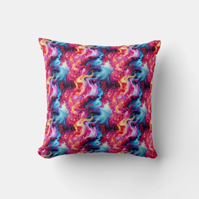 Vibrant Abstract Fluid Art Wrapping Paper Throw Pillow (Front)