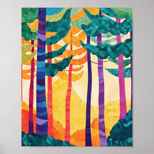Vibrant Abstract Forest Sunset Poster Wall Art (Devant)