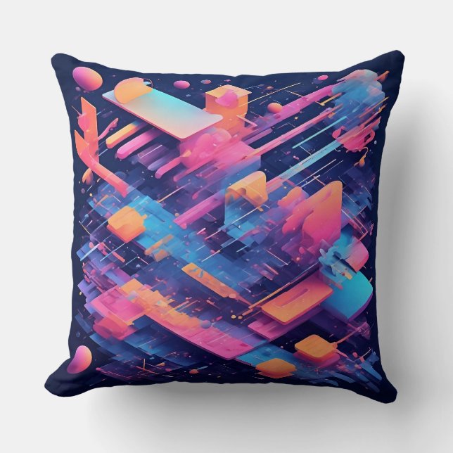 Vibrant Abstract Geometric Composition Throw Pillow (Front)