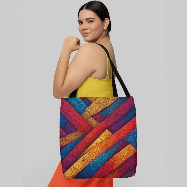 Vibrant abstract geometric pattern diagonal lines tote bag (Creator Uploaded)