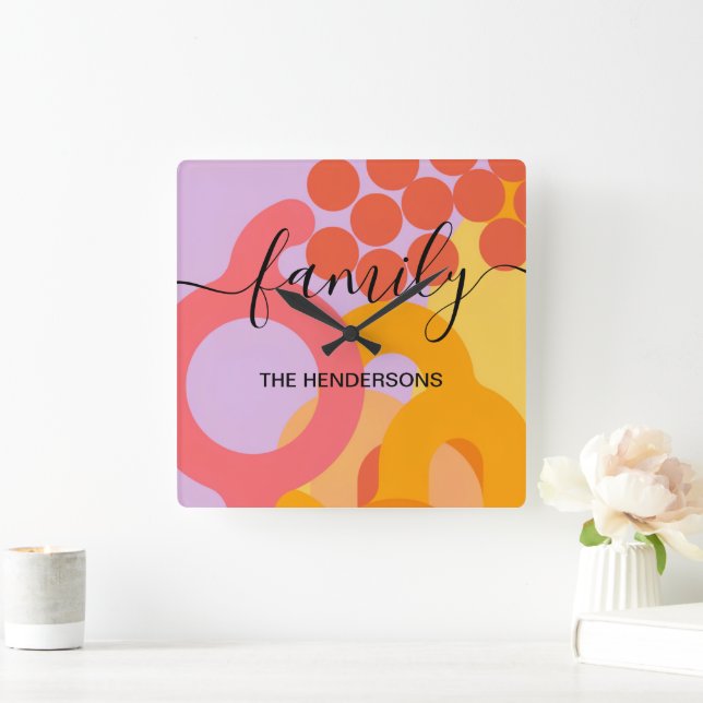 vibrant abstract geometric personalized square wall clock (Home)