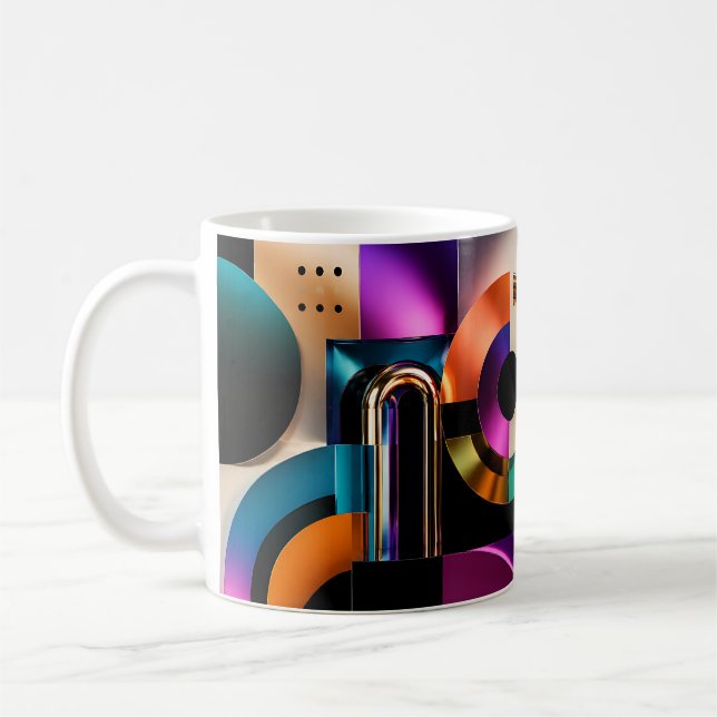 Vibrant Abstract Geometric Shapes Design Gift Coffee Mug (Left)