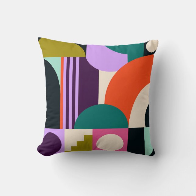 Vibrant Abstract Geometric Shapes Modern Colours Throw Pillow (Front)