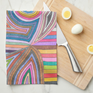 Vibrant Abstract Geometric Striped Pattern Kitchen Towel