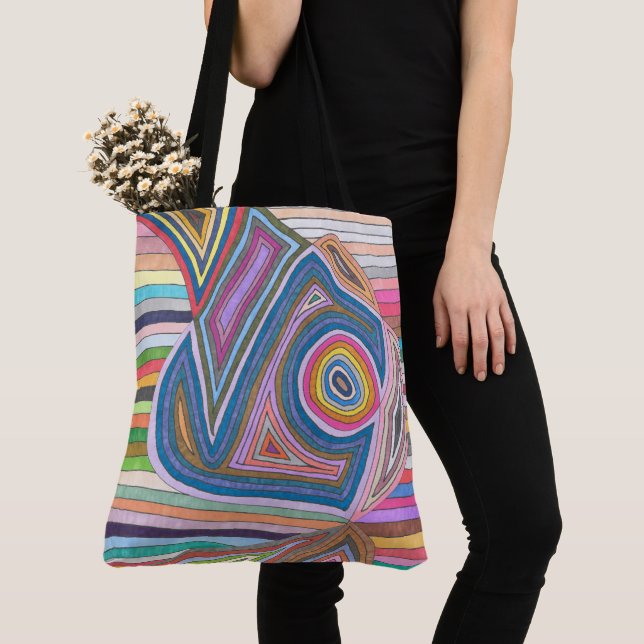 Vibrant Abstract Geometric Striped Pattern Tote Bag (Close Up)