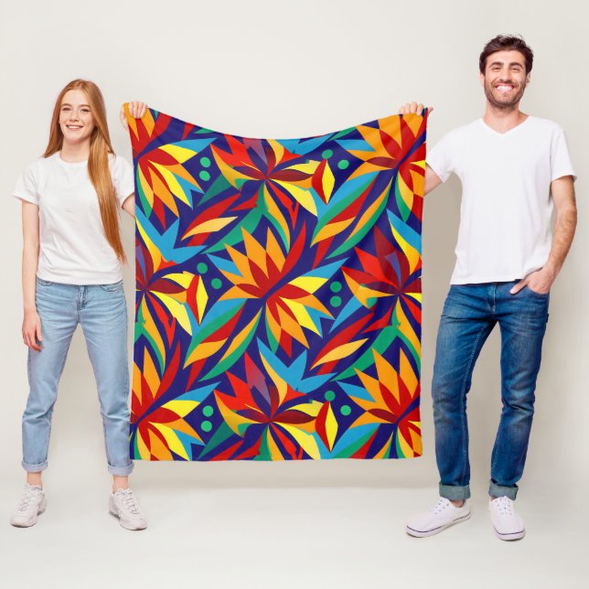 Vibrant Abstract Geometric Tropical Multicolored  Fleece Blanket (In Situ)