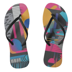 Vibrant Abstract Geometry Glitch Pop Chaos Design Flip Flops