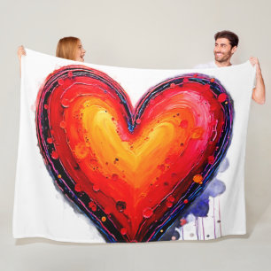 Vibrant Abstract Heart Splash Art Fleece Blanket