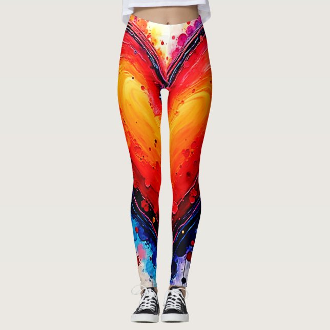 Vibrant Abstract Heart Splash Art Leggings (Front)