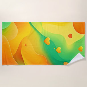 Vibrant Abstract Hearts Art Beach Towel