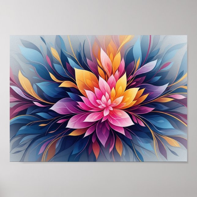 Vibrant Abstract Lotus Flower Burst with Colorful  Poster (Front)
