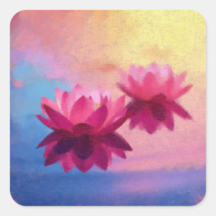 Vibrant Abstract Lotus Flowers Square Sticker
