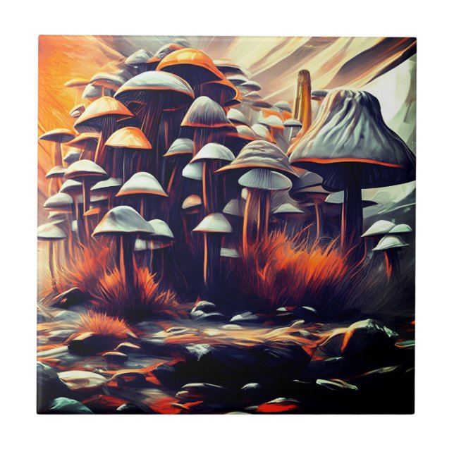 Vibrant Abstract Mushrooms - Modern Urban Art Tile (Front)