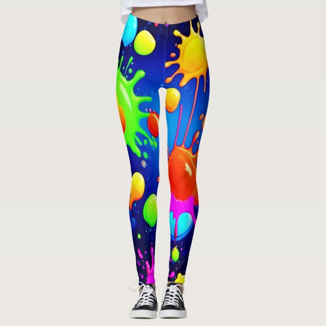 Vibrant Abstract Paint Explosion Leggings (Front)