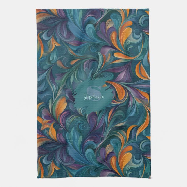 Vibrant Abstract Paisley-Inspired Pattern (2) Kitchen Towel (Vertical)