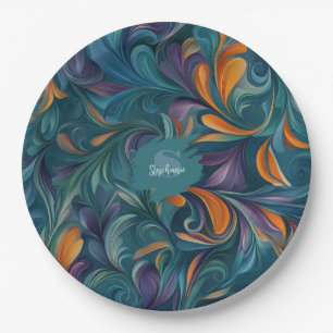 Vibrant Abstract Paisley-Inspired Pattern (2) Paper Plate