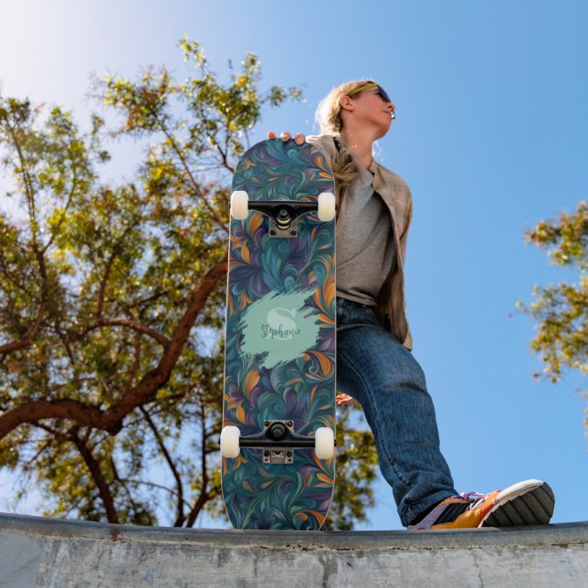 Vibrant Abstract Paisley-Inspired Pattern (2) Skateboard (Outdoor 1)