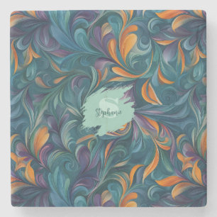 Vibrant Abstract Paisley-Inspired Pattern (2) Stone Coaster