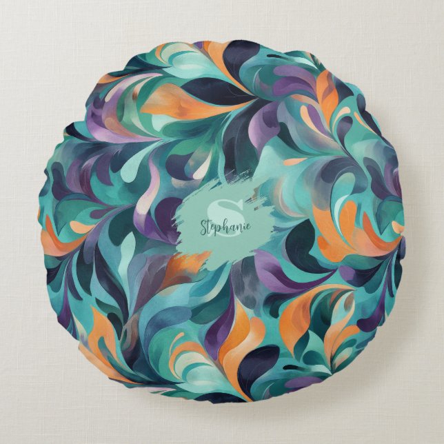 Vibrant Abstract Paisley-Inspired Pattern Round Pillow (Front)