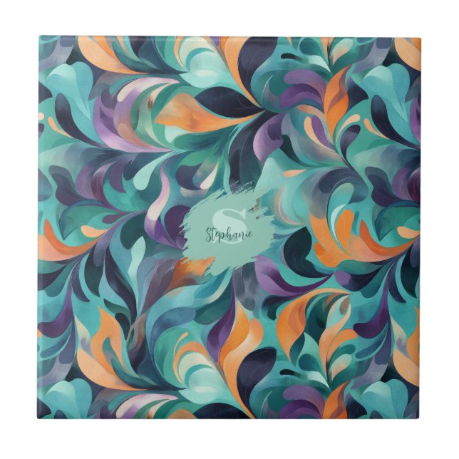 Vibrant Abstract Paisley-Inspired Pattern Tile (Front)