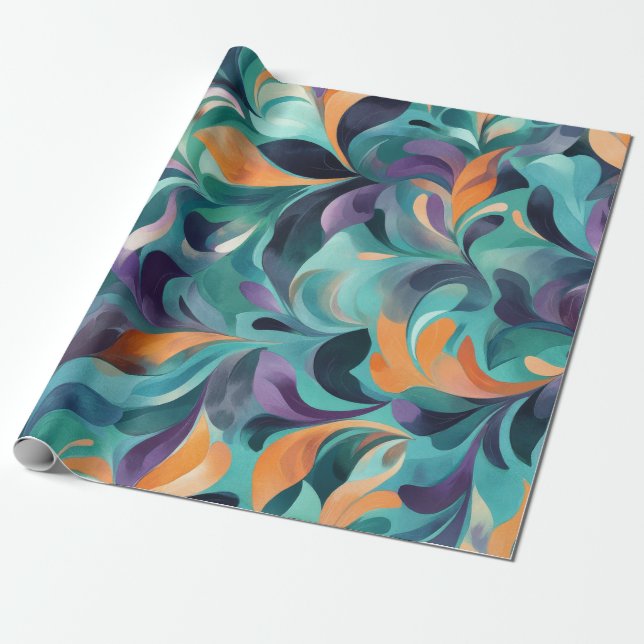 Vibrant Abstract Paisley-Inspired Pattern Wrapping Paper (Unrolled)