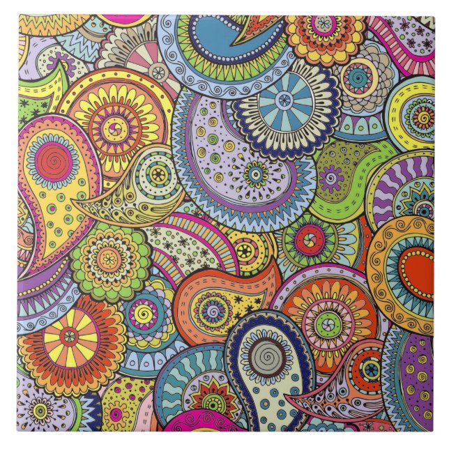 Vibrant Abstract Paisley Pattern Tile (Front)