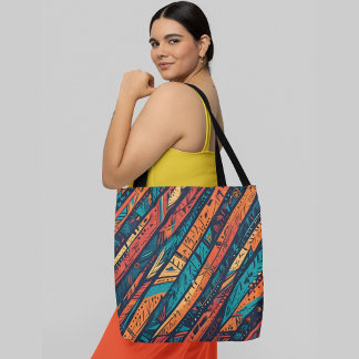 Vibrant abstract pattern diagonal lines tote bag