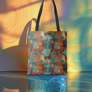 Vibrant Abstract Personalized Tote Bag Initials
