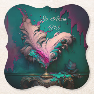 Vibrant Abstract Pink and Teal  Paper Coaster