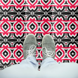 Vibrant Abstract Pink Black White and Grey Pattern Tile