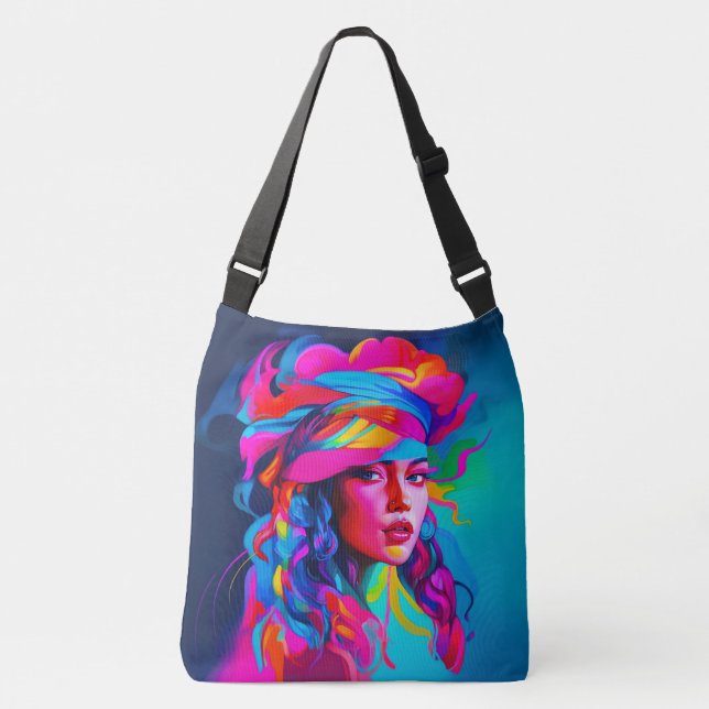 Vibrant Abstract Portrait  Crossbody Bag (Front)