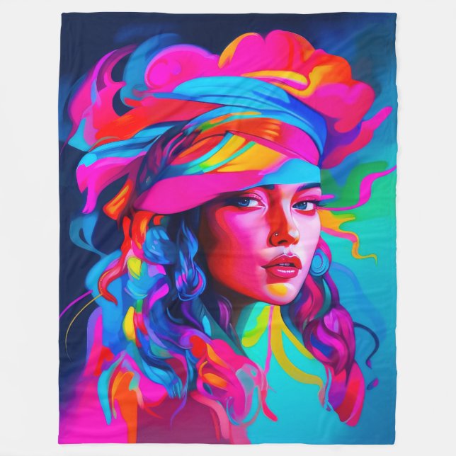 Vibrant Abstract Portrait  Fleece Blanket (Front)