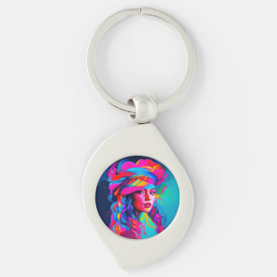 Vibrant Abstract Portrait  Keychain