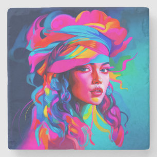 Vibrant Abstract Portrait  Stone Coaster