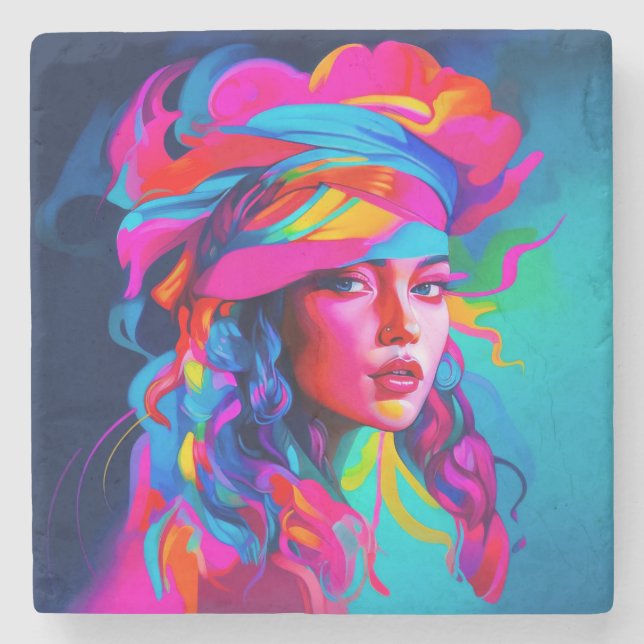 Vibrant Abstract Portrait  Stone Coaster (Front)