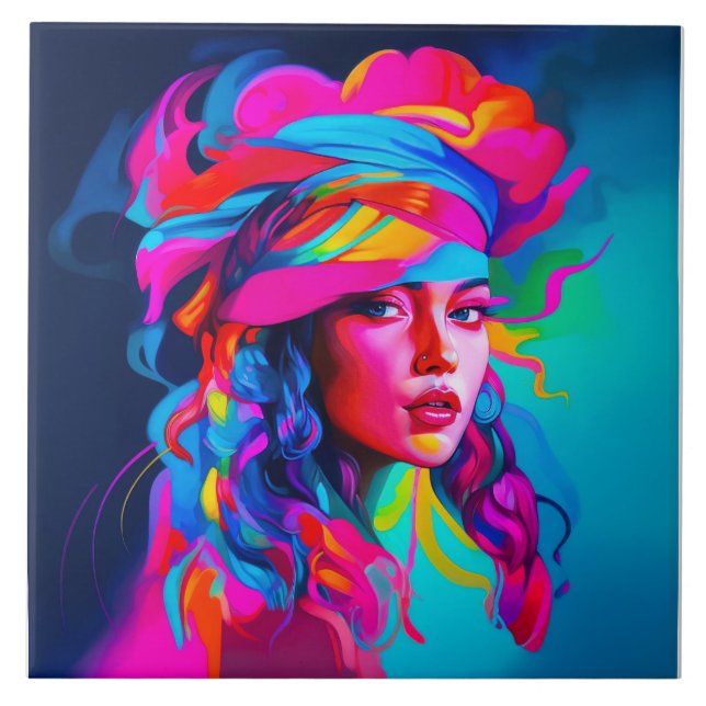 Vibrant Abstract Portrait  Tile (Front)