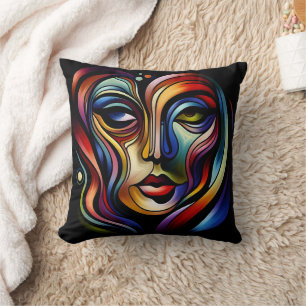 Vibrant Abstract Portrait With Colourful Stripes Throw Pillow