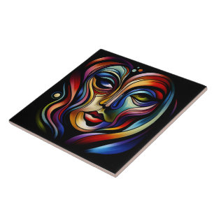 Vibrant Abstract Portrait With Colourful Stripes Tile