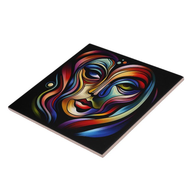 Vibrant Abstract Portrait With Colourful Stripes Tile (Side)