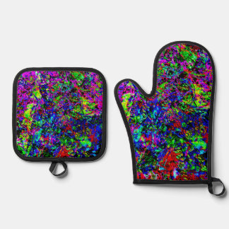 Vibrant abstract pot holder and oven mitt,Blast  Oven Mitt & Pot Holder Set