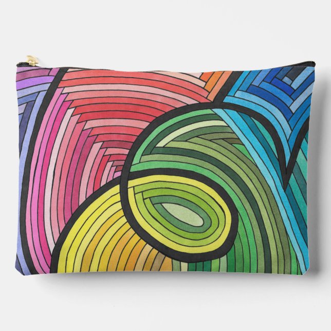 Vibrant Abstract Rainbow Swirl with Layered Lines Accessory Pouch (Front)