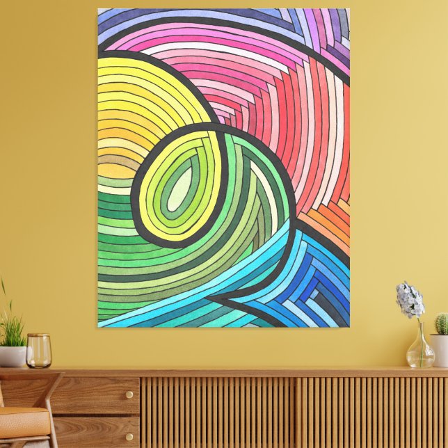 Vibrant Abstract Rainbow Swirl with Layered Lines Canvas Print (Insitu(LivingRoom))