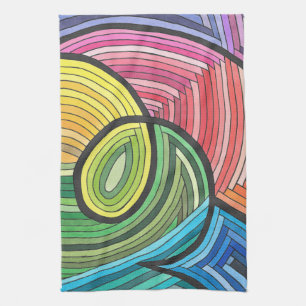 Vibrant Abstract Rainbow Swirl with Layered Lines Kitchen Towel