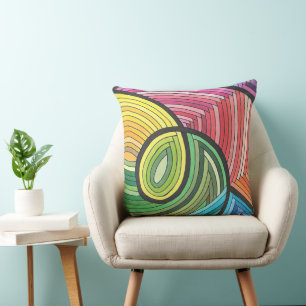 Vibrant Abstract Rainbow Swirl with Layered Lines Throw Pillow